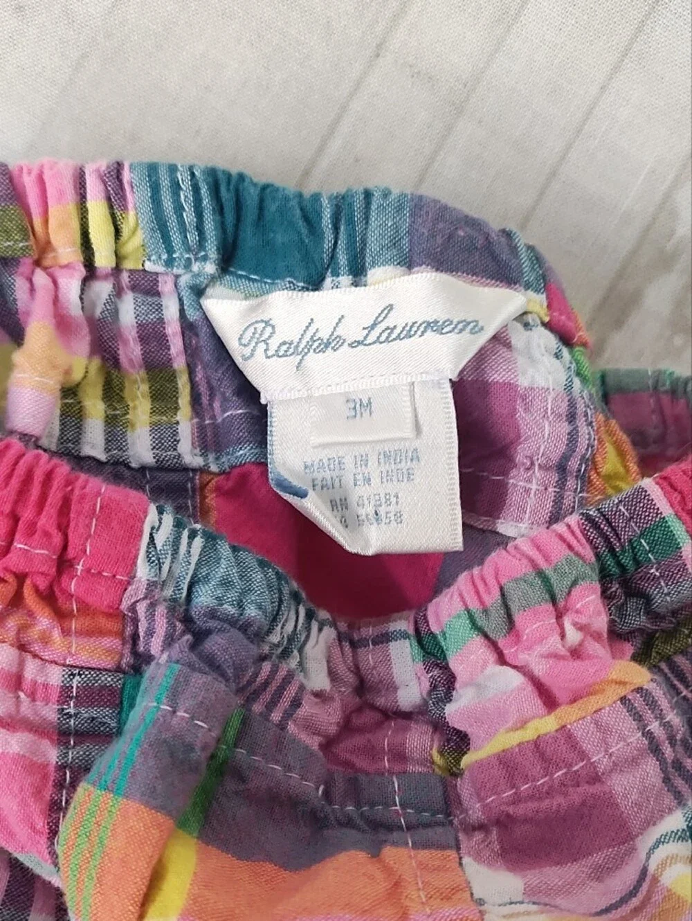 Ralph Lauren Logo Pink Multi Plaid Patchwork Ruffle Sundress Set Girls' 3 Months